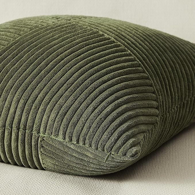 Topfinel 12x12 Inch Olive Green Decorative Throw Pillow Covers Set of 2,Soft Corduroy Small Couch Pillow Covers Windmill Textured Striped Patchwork Cushion Cover Cute Aesthetic Home Decor