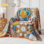 Boho Blanket Soft Muslin BohoThrow Blanket, 100% Cotton Floral Printed Farmhouse Decor All Season Reversible Rustic Throw for Sofa Couch Chair (Orange, 60"x80")