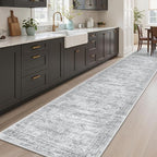 Runner Rug 2'6" x 12' Washable Non-Slip Runner Rugs for Kitchen Bathroom Laundry Room Vintage Ultra Thin Runners for Hallway Entryway Grey