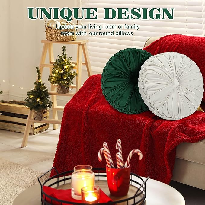 Yerliker 6 Pcs Floor Pillow Cushions 15inch Round Velvet Throw Pillows Colorful Flexible Cushions Alternative Pillows for Couch Chair Living Room Bedroom Home Office Decor(Christmas Color)