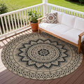 Outdoor Round Rug 6ft, Easy Jute Rug Washable Indoor Outdoor Patio Rug, Non Slip Round Area Rug Farmhouse Front Door Mat,Boho Lightweight Carpet for Backyard Patio Entry(Black, 6 Ft)