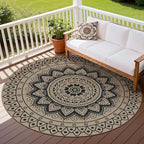 Outdoor Round Rug 6ft, Easy Jute Rug Washable Indoor Outdoor Patio Rug, Non Slip Round Area Rug Farmhouse Front Door Mat,Boho Lightweight Carpet for Backyard Patio Entry(Black, 6 Ft)
