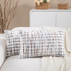 Boho Lumbar Pillow Covers Set of 2-12x20 Inch Farmhouse Tufted Long Boho Throw Pillows, Neutral Fluffy Pillow Cases Rectangle Accent Pillowcase for Couch Bed Sofa Home Decor, Brown White