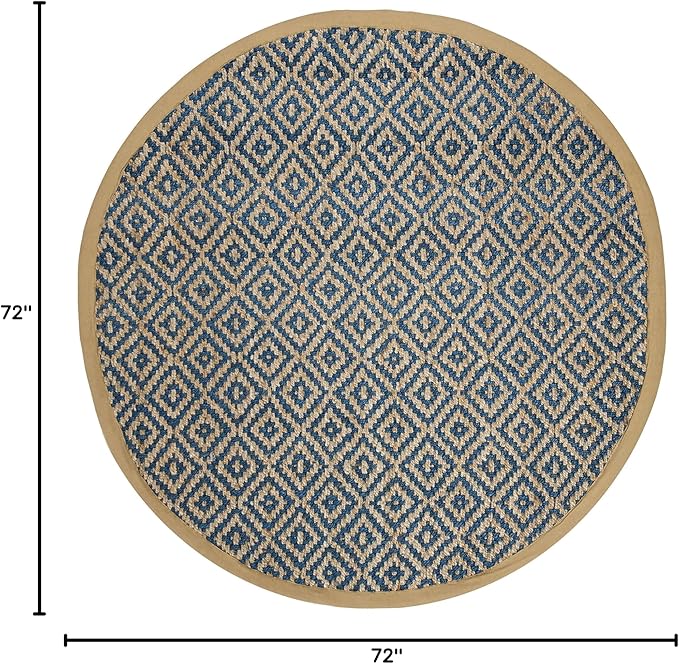 SAFAVIEH Natural Fiber Collection 6' Round Tropical Blue NF266D Handmade Boho Diamond Tassel Jute Area Rug