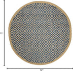 SAFAVIEH Natural Fiber Collection 6' Round Tropical Blue NF266D Handmade Boho Diamond Tassel Jute Area Rug