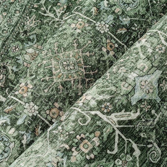 Green Area Rug 4x6 Washable Office Entryway Carpet Soft Vintage Indoor Kitchen Living Room Door Mat Traditional Retro Distressed Throw Small Rug Bedroom Dining Room Bathroom