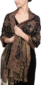 Achillea Reversible Paisley Pashmina Rave Scarf – Exotic Indian Shawls and Wraps for Evening Dresses, Festivals, All Seasons