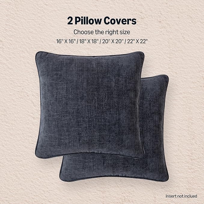 Amazon Basics Faux Linen Throw Pillow Covers with Hidden Zipper Closure, 20 × 20in, Navy Blue, Pack of 2
