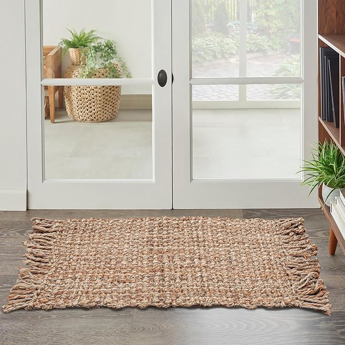 Hausattire Hand Woven Jute Rug 20"x32"- Natural, Reversible Farmhouse Boho Accent Rustic Rugs for Kitchen, Living Room, Bedroom, Entryway Rag Rug | Small Decorative Floor Rugs - 20x32 Inches