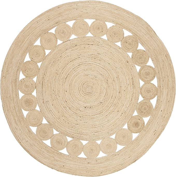 SAFAVIEH Area Rug 8' Round - Natural Fiber Collection - Large - Ivory, Handmade Jute, Boho Farmhouse Braided Design (NF364B)
