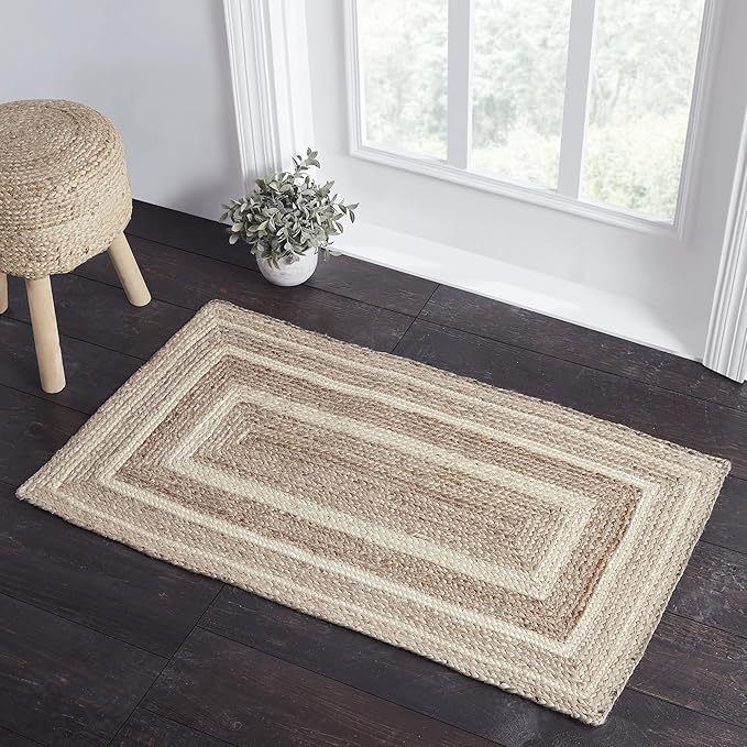 VHC Brands Jute Rug Rectangle with Pad, Natural and Creme, 27x48