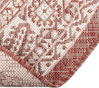 Rugs.com Outdoor Aztec Collection Rug – 10 Ft Round Rust Red Flatweave Rug Perfect for Kitchens, Dining Rooms