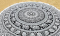 Round Beach Tapestry Turquoise Mandala Throw/Boho Hippie Beach Blanket Roundie/Indian Cotton Bohemian Large Round Table Cloth-Home Decor/Yoga Mat Meditation Picnic Rug (42", Black And WHite)