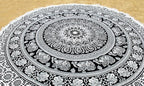 Round Beach Tapestry Turquoise Mandala Throw/Boho Hippie Beach Blanket Roundie/Indian Cotton Bohemian Large Round Table Cloth-Home Decor/Yoga Mat Meditation Picnic Rug (42", Black And WHite)