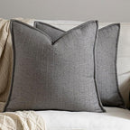 26x26 Linen Euro Sham Pillow Covers Grey Pack of 2 Farmhouse Boho Neutral Accents Striped Textured Square Decorative Throw Pillow Cases for Living Room Couch Bed Home Decor