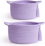 Small Purple Gift Basket Empty to Fill - SweetMemo Cute Woven Rope Organizer Baskets for Baby Shower, Vanity, Makeup, Bathroom, Decoration, Girls Room - Mini Cotton Storage Bins - 2 Pack