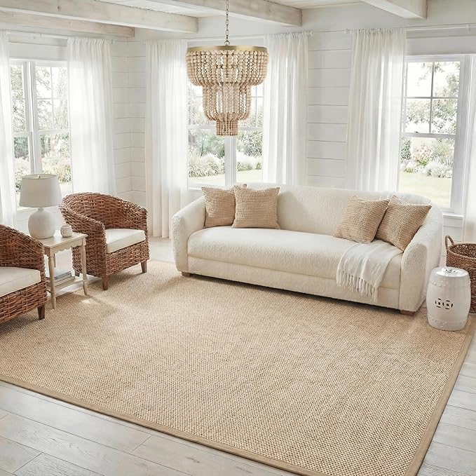 SAFAVIEH Area Rug 8x10 - Natural Fiber Collection - Large - Maize & Linen Color, Sisal, Woven Design with Border (NF141B)