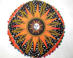 CRAFT KALA Large Round Bohemian Floor Pillow Pouf Cover Mandala Meditation Room Pillow Cover for Adults Boho Seating Poufs Cushion Cover for Kids Playroom 32" Round Orange Burning Sun