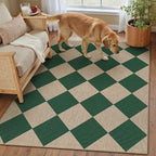 3x5 Checkered Easy Jute Outdoor Patio Rug Washable Area Rugs for Living Room Entryway Diamond Indoor Outdoor Mat Farmhouse Neutral Non Slip Green Door Carpet for Backyard Bedroom
