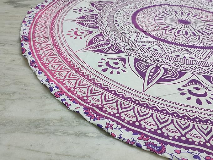 Round Beach Tapestry Turquoise Mandala Throw/Boho Hippie Beach Blanket Roundie/Indian Cotton Bohemian Large Round Table Cloth-Home Decor/Yoga Mat Meditation Picnic Rug (70", Pink)