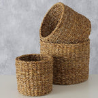 WHW Whole House Worlds Made by Nature Seagrass Baskets, Round, Natural Chunky Sweater Weave, Set of 3, Made by Hand, from 9.75-6.75 D Inches, Ideal for Storage