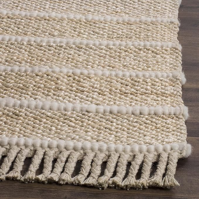 SAFAVIEH Natural Fiber Collection Area Rug - 6' Square, Ivory & Ivory, Handmade Tassel Jute, Ideal for High Traffic Areas in Living Room, Bedroom (NF550B)