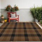 Brown Large Checkered Area Rug for Bedroom - 5x7 Easy Jute Dark Plaid Rug for Living Room, Large Entryway, Patio Outdoor Porch, Neutral Earthy & Coffee Rustic Décor
