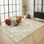 3x5 Area Rug - Washable Kitchen Rugs Non Slip,Soft Low Pile Small Rug for Entryway, Stain Resistant Vintage Area Rugs for Home Decor(Ivory/Beige, 3'x5')