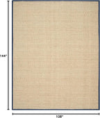 SAFAVIEH Area Rug 9x12 - Natural Fiber Collection - Large - Natural & Blue, Seagrass, Basketweave Pattern with Border (NF114E)