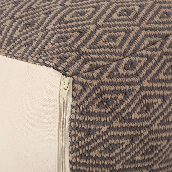 GDFStudio Boho Handmade Fabric Cube Pouf Ottoman Foot Stool - Bean Bag Floor Chair - Foot Rest Couch for Living Room Bedroom,Dark Gray and Brown,15"" x 15"" x 15"", Sovereig,brown Beige Yellow