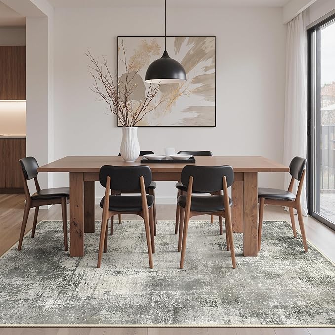 GENIMO 8x10 Area Rugs for Living Room, Machine Washable Non Slip Rugs, Low Pile Lightweight Modern Abstract Print Rug for Bedroom, Dining Room, Home Office, Distressed Grey