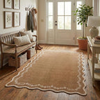 GarveeHome 3x5 Scalloped Washable Area Rug for Bedroom,Soft Solid Brown Entryway Rug Farmhouse Kitchen Mat Non Slip Low Pile Carpet Stain Resistant Throw Rug for Bedside Kids Room Office Dining Room