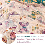 MSGKV Boho Throw Blanket for Couch Cotton Butterfly Blanket 50"x60" Sofa Chair Blankets All Seasons Muslin Spring Breathable Lightweight Farmhouse Blankets Home Decor