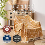 DOWN HOME Chenille Cotton Throw Blanket for Couch, Lightweight Boho Blanket for Bed Sofa Chair Living Room Outdoor Soft Woven Decorative Blanket with Tassel Gift Orange Leaves 50"x70"