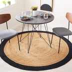 SAFAVIEH Natural Fiber Collection Area Rug - 6' Round, Natural & Black, Handmade Flat Weave Boho Farmhouse Rustic Border Jute, Ideal for High Traffic Areas in Living Room, Bedroom (NFB852Z)