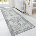 GENIMO Runner Rug 2'6"x6, Non Slip Vintage Hallway Runner Rugs, Low Pile Lightweight Machine Washable Mat for Hallway, Entryway, Bedroom, Kitchen and Corridor, Blue