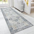 GENIMO Runner Rug 2x8, Non Slip Vintage Hallway Runner Rugs, Low Pile Lightweight Machine Washable Mat for Hallway, Entryway, Bedroom, Kitchen and Corridor, Blue