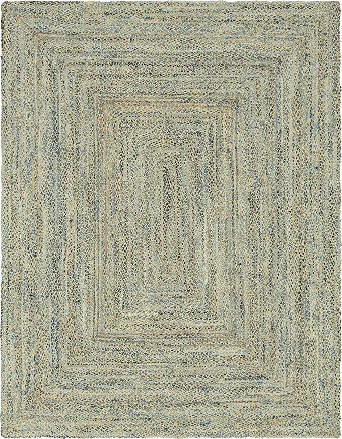 Unique Loom Braided Chindi Collection Casual Modern Blue/Tan Area Rug (10' 0 x 13' 0)