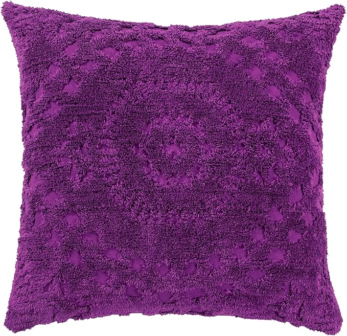 Better Trends Rio Collection is Super Soft and Light Weight in Floral Design 100% Cotton Tufted Unique Luxurious Machine Washable Tumble Dry, Euro Sham, Plum