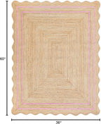 Wave Scalloped Natural Jute Runner, Light Pink (3'x5'): Boho Farmhouse Scallop Entryway Rug