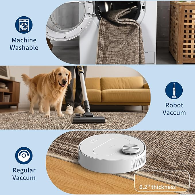 GarveeHome 2x10 Runner Rug for Hallway Washable Kitchen Rugs Non Slip Solid Coffee Modern Minimalism Soft Low-Pile Scalloped Indoor Carpet for Entryway Laundry Room Floor Mats