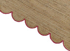 Scalloped Natural Jute Area Rug, Pink Trim, 3'x5'