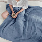 Amélie Home Checkered Chenille Knit Throw Blanket for Couch, Classic Texture Decorative Soft Blanket for Sofa, Chair & Bedroom, 50"x60", Washing Blue