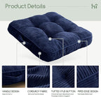 HIGOGOGO Floor Pillow Cushion for Adults, Meditation Cushion Pillow, Large Square Floor Sitting, Tufted Corduroy Cover, for Tatami Living Room or Yoga, 22x22 Inch, 2Pack, Navy