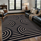 Tangsoo Easy Jute Rug 4x6 Washable Area Rug for Outdoor Patio,Black Rainbow Non-Slip Thin Farmhouse Door Carpet,Boho Indoor Throw Mat for Living Room Bedroom Sunroom Backyard