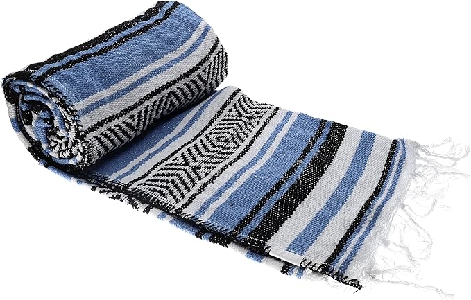 BlackCanyon Gear Falsa Blanket Rolled Cotton Blend OL124 Mexican Style Saddle Yoga Beach Blanket Aztec Throw Colorful Serape - 4FT x 6FT