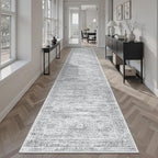 Runner Rug 2x12 Washable Non-Slip Hallway Runner Rugs for Kitchen Bathroom Laundry Room Grey Vintage Floor Carpet Runners for Hallways Entryway