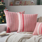 Christmas Pillow Covers 20x20 Inch Set of 2, Farmhouse Boho Christmas Decoration Couch Pillow Cases, Red Accent Pillows of Bed, Sofa Bedroom Living Room Home Decor Cushion Cover