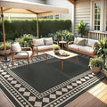 GarveeHome Large Easy Jute Rugs 10x13 Living Room Rug Modern Bordered Solid Rug with Non-Slip Backing, Non-Shedding Jute Indoor Outdoor Neutral Carpet for Dining Room, Patio, Backyard, Black