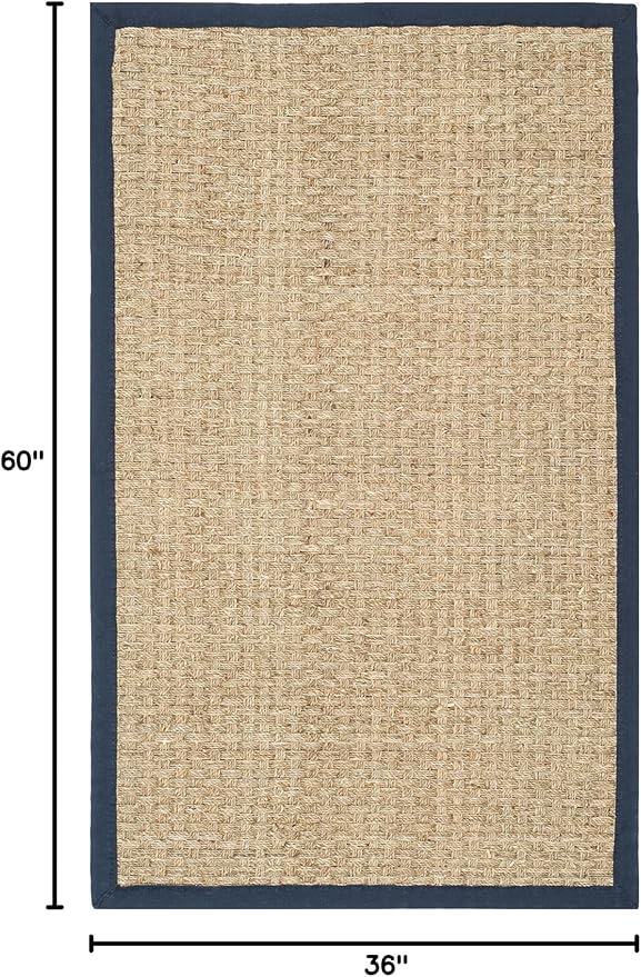 SAFAVIEH Area Rug 3x5 - Natural Fiber Collection - Natural & Blue, Border Basketweave Seagrass Design (NF114E)